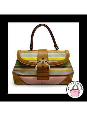 Y2K Vintage COACH HAMPTON SOHO Twill Striped Buckle Top Handle Satchel Bag 4438